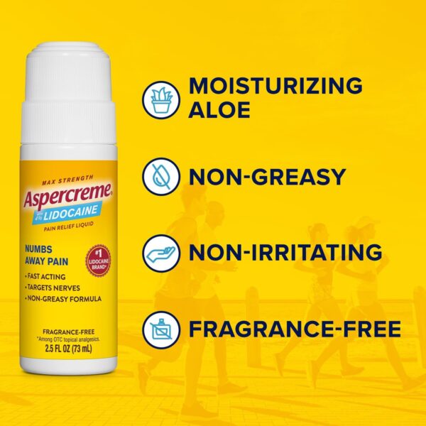 Aspercreme Odor Free Max Strength Lidocaine Pain Relief Liquid with Roll-On No Mess Applicator, 2.5 oz. - Image 6