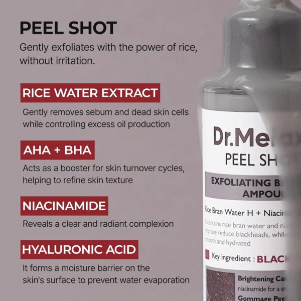 Dr Melaxin Peel Shot Glow Black Rice Peeling Ampoule, Soft Exfoliating Face and Body Scrub Dead Skin Cells, Blackheads Remover for All Skin Types korean skin care 80ml - Image 6