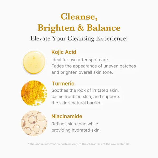 medicube Kojic Acid Turmeric Whip Cleanser | Daily Facial Cleanser for Brightening, Balancing Skin Tone & Texture | Fade Appearance of Uneven Patches & Ideal for Use After Spot Care | Korean Skincare - Image 4
