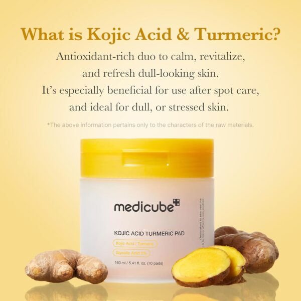 medicube Kojic Acid Turmeric Clarifying Toner Pad for Troubled Skin & Use After Spot Care | Soothing & Calming with Kojic Acid, Turmeric, Niacinamide, and Glycolic Acid | Korean Skin Care, 70 Pads - Image 6