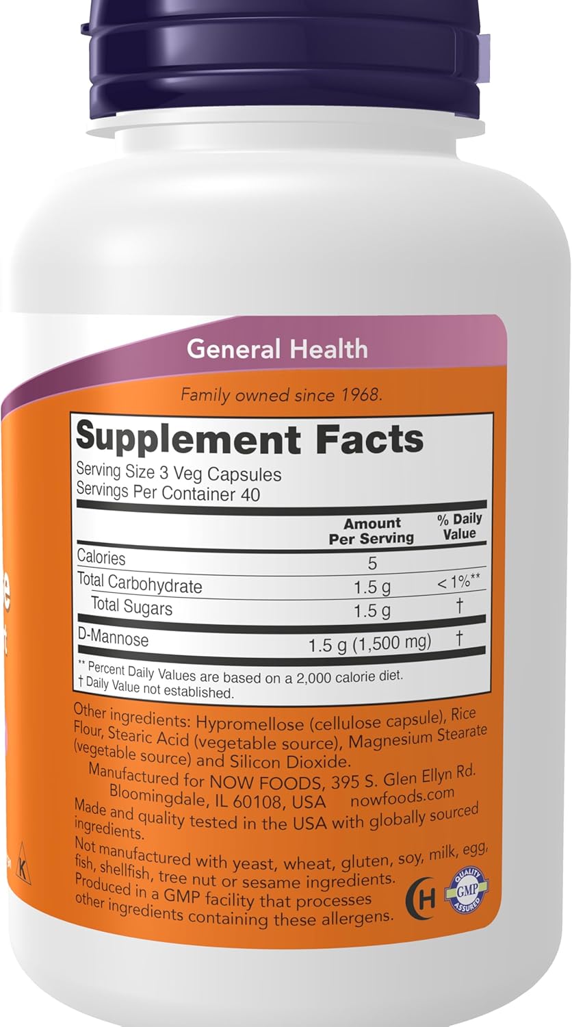 NOW Foods Supplements, D-Mannose 500 mg, Non-GMO Project Verified, Healthy Urinary Tract*, 120 Veg Capsules - Image 4
