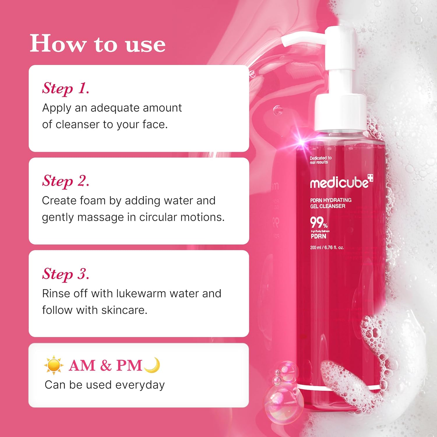 medicube PDRN Jelly to Foam Cleanser | Low pH Hydrating Daily Face Wash for All Skin Types | With PDRN, Collagen & LHA | Gentle Pore Care & Radiant, 200ml - Image 6