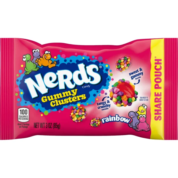 Nerds Gummy Clusters Candy, Rainbow, 3 Ounce Pouch