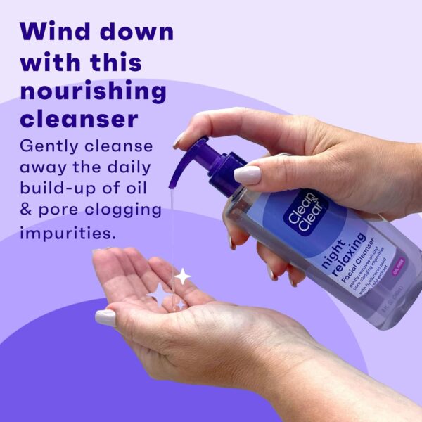 Clean & Clear Night Relaxing Deep Cleaning Oil-Free Night Face Wash, Foaming Facial Cleanser with Hyaluronic Acid & Sea Kelp Extract Gently Removes Oil & Pore Clogging Impurities, 8 fl. oz, - Image 3