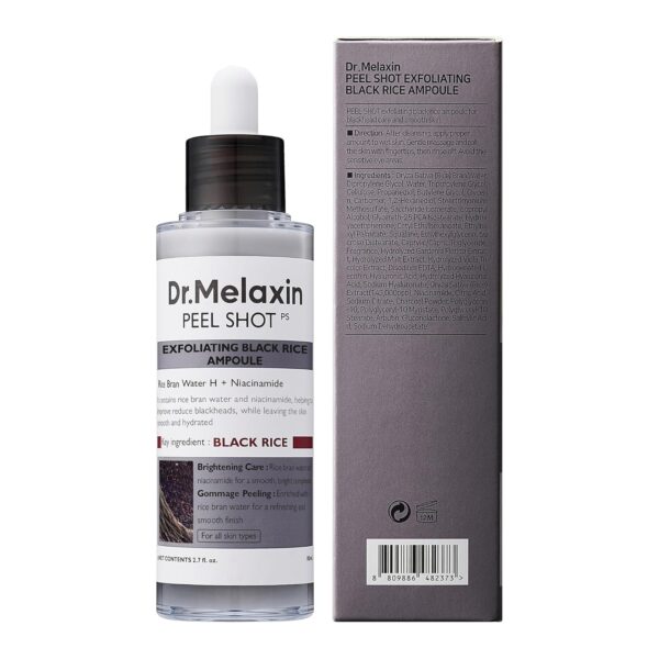 Dr Melaxin Peel Shot Glow Black Rice Peeling Ampoule, Soft Exfoliating Face and Body Scrub Dead Skin Cells, Blackheads Remover for All Skin Types korean skin care 80ml - Image 7
