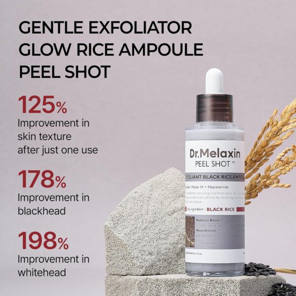 Dr Melaxin Peel Shot Glow Black Rice Peeling Ampoule, Soft Exfoliating Face and Body Scrub Dead Skin Cells, Blackheads Remover for All Skin Types korean skin care 80ml - Image 3