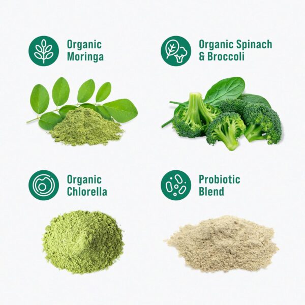Supergreens Superfood Drink Mix with Chlorella, Moringa, Spinach, Broccoli, Digestive Enzymes, and Probiotics – Apple Pear Flavor, 20 Servings, Travel Pack - Image 3