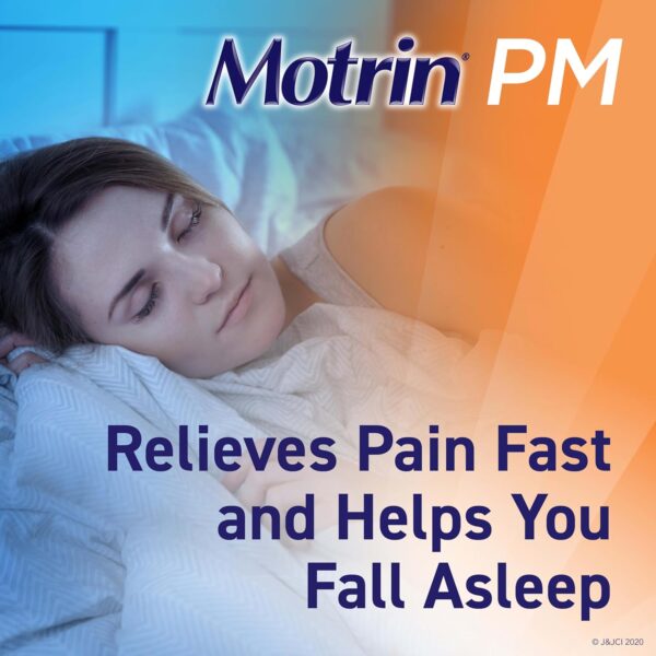 Motrin PM Pain Relief Caplets with 200 mg Ibuprofen & 38 mg Diphenhydramine Sleep Aid, Nighttime Pain Reliever for Minor Aches & Pains Helps You Fall Asleep & Stay Asleep, 20 ct - Image 5