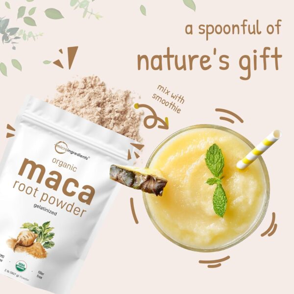 Micro Ingredients Organic Maca Root Powder, 2 lb, Gelatinized for Better Absorption, Antioxidants, Help Energy, Stamina, Endurance, Strength and Immune System, No GMOs, Vegan Friendly and Peru Origin - Image 3