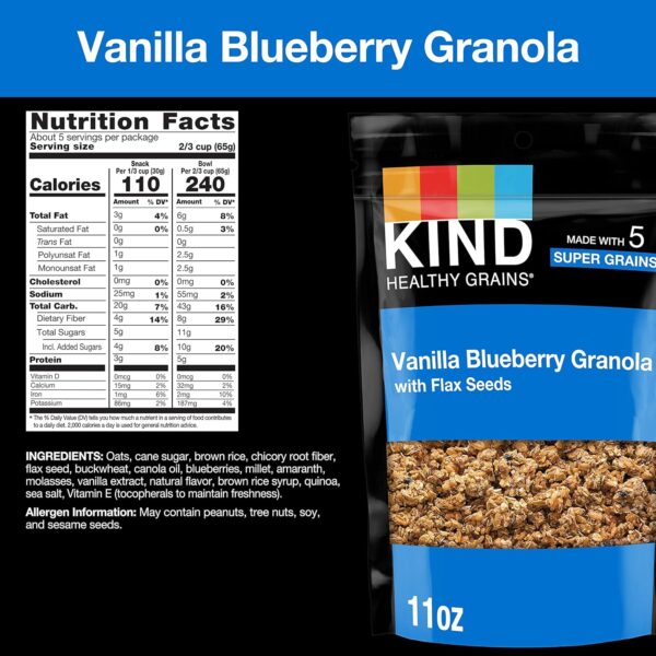 KIND Healthy Grains Granola, Vanilla Blueberry with Flax Seeds, Gluten Free, 11 oz - Image 4