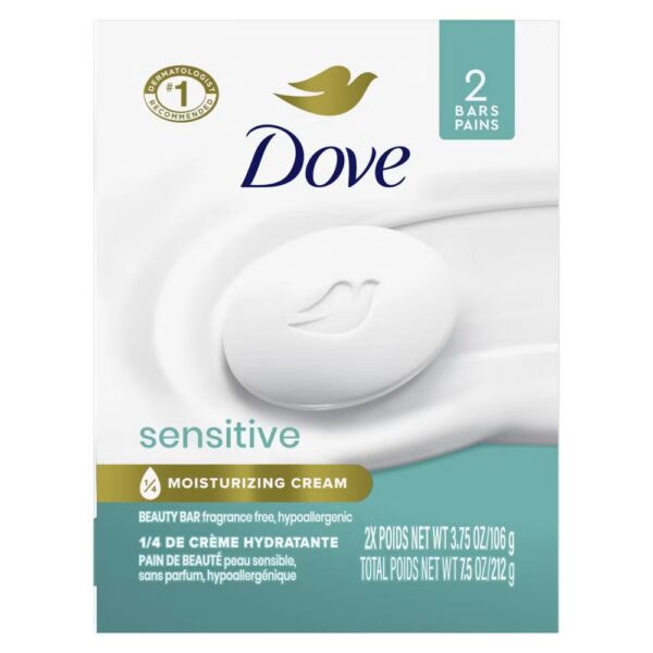 Dove Beauty Sensitive Skin Moisturizing Fragrance-Free Beauty Bar Soap - 2-PACK - Image 4
