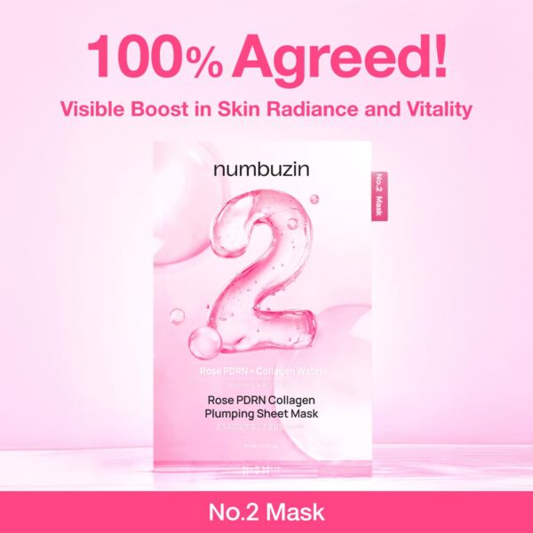 numbuzin No.2 Sheet Mask | Rose PDRN Collagen Plumping Sheet Mask | Korean Mask for face | Brightening, Hydrating, Firming and Moisturizing | Collagen, Peptides, PDRN - Image 3