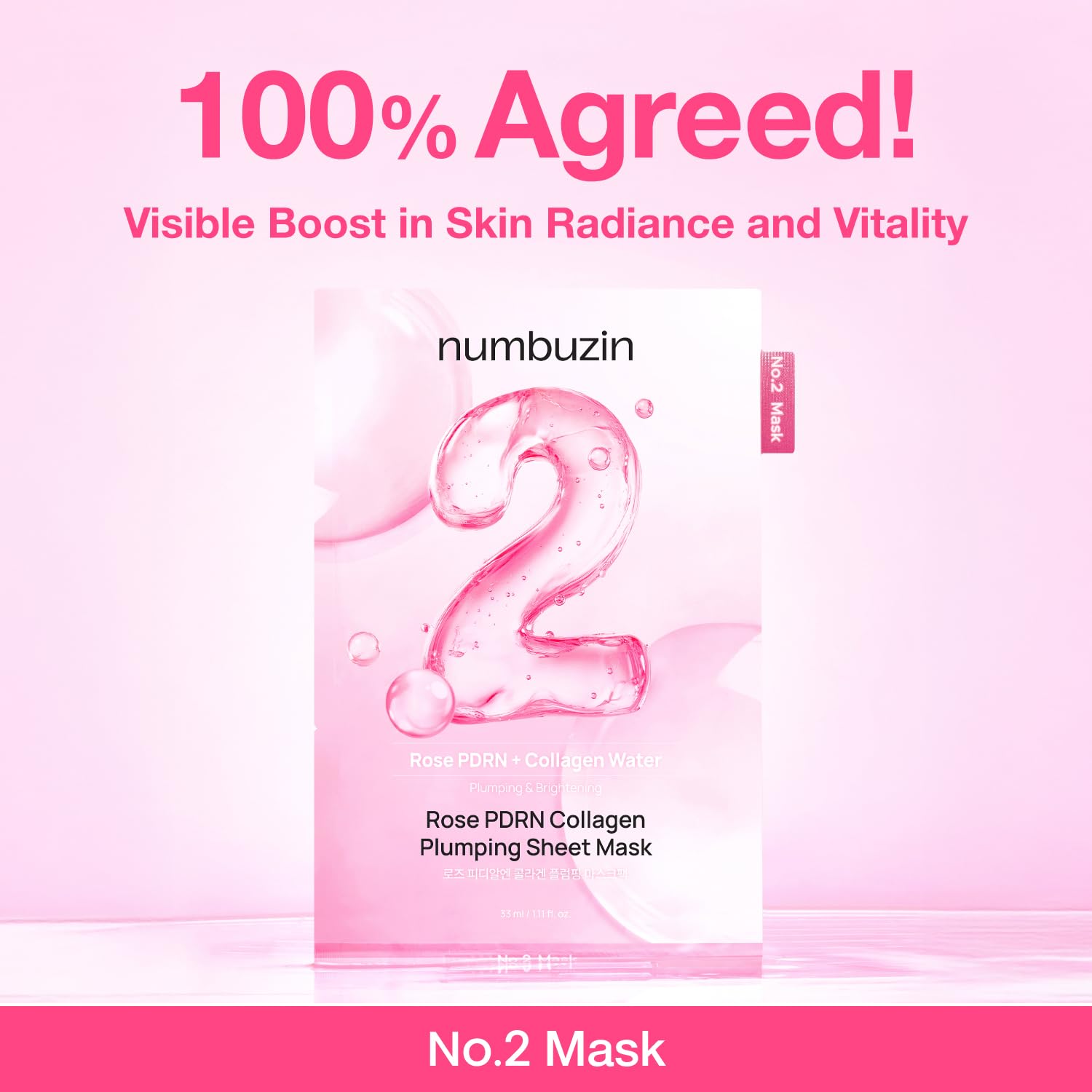 numbuzin No.2 Sheet Mask | Rose PDRN Collagen Plumping Sheet Mask | Korean Mask for face | Brightening, Hydrating, Firming and Moisturizing | Collagen, Peptides, PDRN - Image 3