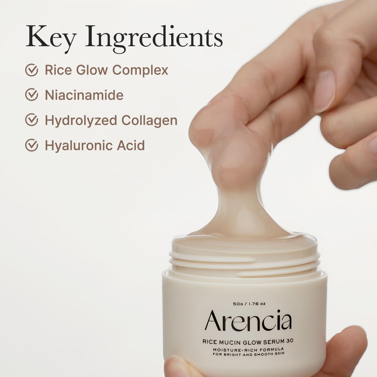 Arencia Rice Mucin Overnight Glow Face Mask Serum 30, 1.76 oz, Plumps Skin with Hyaluronic Acid - Image 5