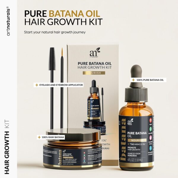 artnaturals Batana Oil for Hair Growth – 4Pc Set: Raw Batana oil 4oz + 4.2oz Paste, Lash Wand & Brow Brush– Organic Dr. Sebi Inspired Products from Honduras –100% Unrefined Miracle for Scalp, Edges & Eyebrows - Image 3