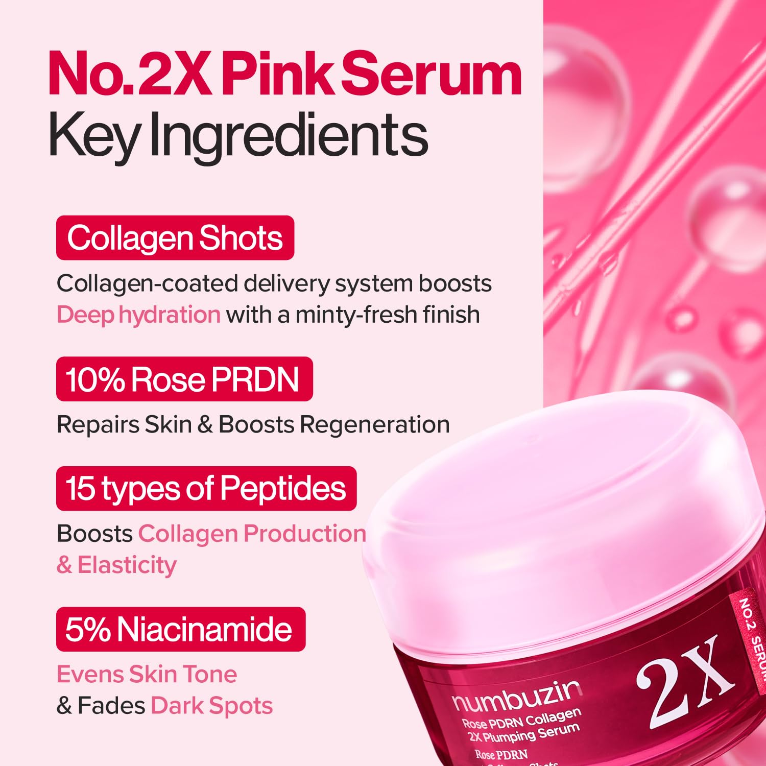 numbuzin No.2X Serum | Rose PDRN Collagen 2X Plumping Serum | Glowing, Hydrating, Firming, Korean Skincare | Collagen, Peptides, PDRN | for Dry, Combination skin | 1.01 fl.oz. - Image 7
