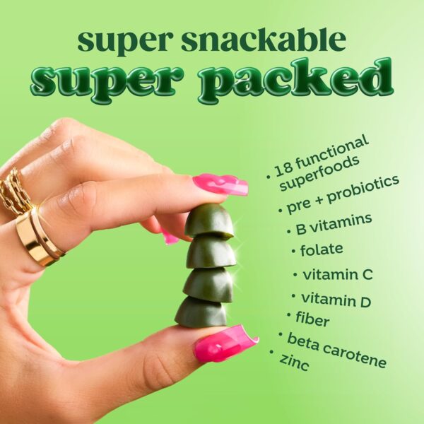 Bloom Super Greens Gummies, Daily Greens Superfood Fiber Gummies with Fruits, Vegetables, Vitamins & Minerals for Digestive & Gut Health, Bloating Support, Strawberry Kiwi, 12 Servings (48 Gummies Total) - Image 4