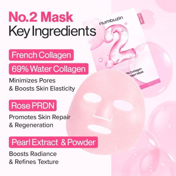 numbuzin No.2 Sheet Mask | Rose PDRN Collagen Plumping Sheet Mask | Korean Mask for face | Brightening, Hydrating, Firming and Moisturizing | Collagen, Peptides, PDRN - Image 6