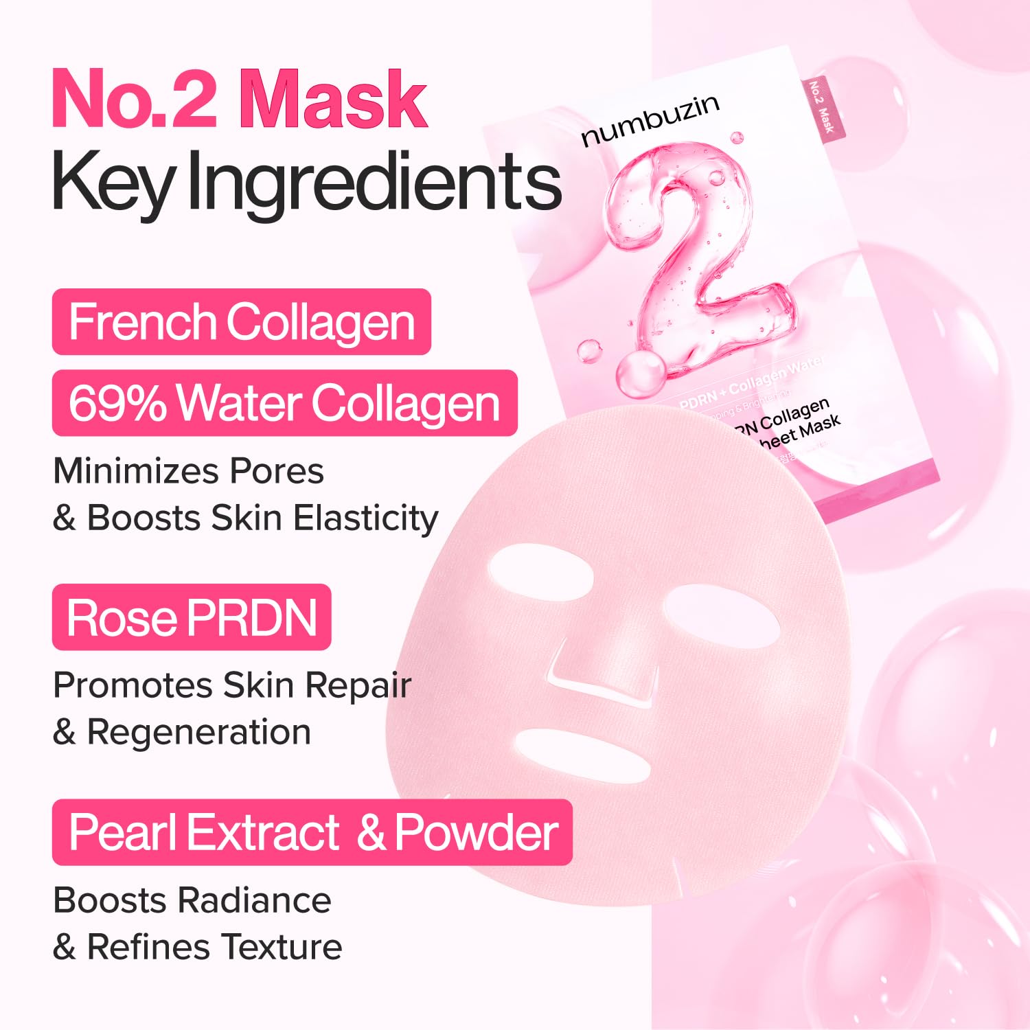 numbuzin No.2 Sheet Mask | Rose PDRN Collagen Plumping Sheet Mask | Korean Mask for face | Brightening, Hydrating, Firming and Moisturizing | Collagen, Peptides, PDRN - Image 6