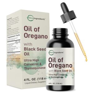 Micro Ingredients Oil of Oregano with Black Seed Oil, 4 fl oz | 2-in-1 Dropper | High Potency Liquid Drops with Carvacrol & Thymoquinone | Immune Support | Natural Herbal Supplement | Vegan, Plant Based, Non-GMO (Online Only)