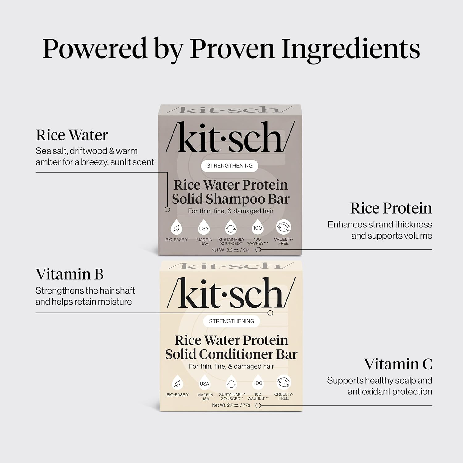 Kitsch Rice Water Protein Solid Shampoo and Conditioner Set for Hair Growth – Strengthening Hair Care Duo w/Rice Protein & Vitamins for Damage Repair – Paraben, Sulfate & Silicone Free, - Image 6