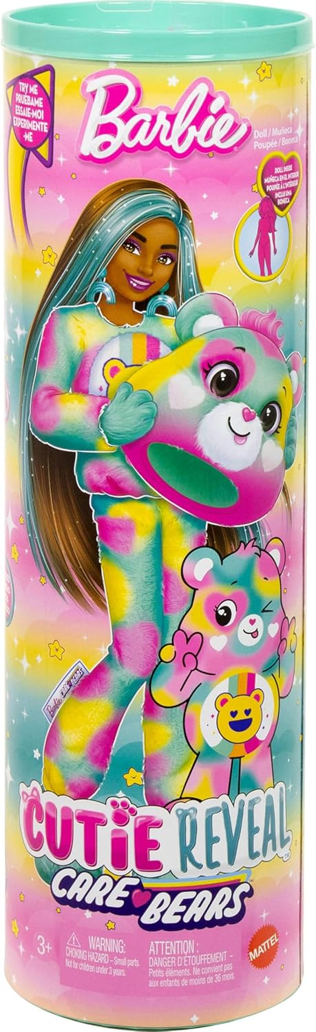 Barbie Cutie Reveal Care Bears Doll & Accessories, Series 2 Good Vibes Bear with 10 Surprises Including Color Change & Mini Bear - Image 5
