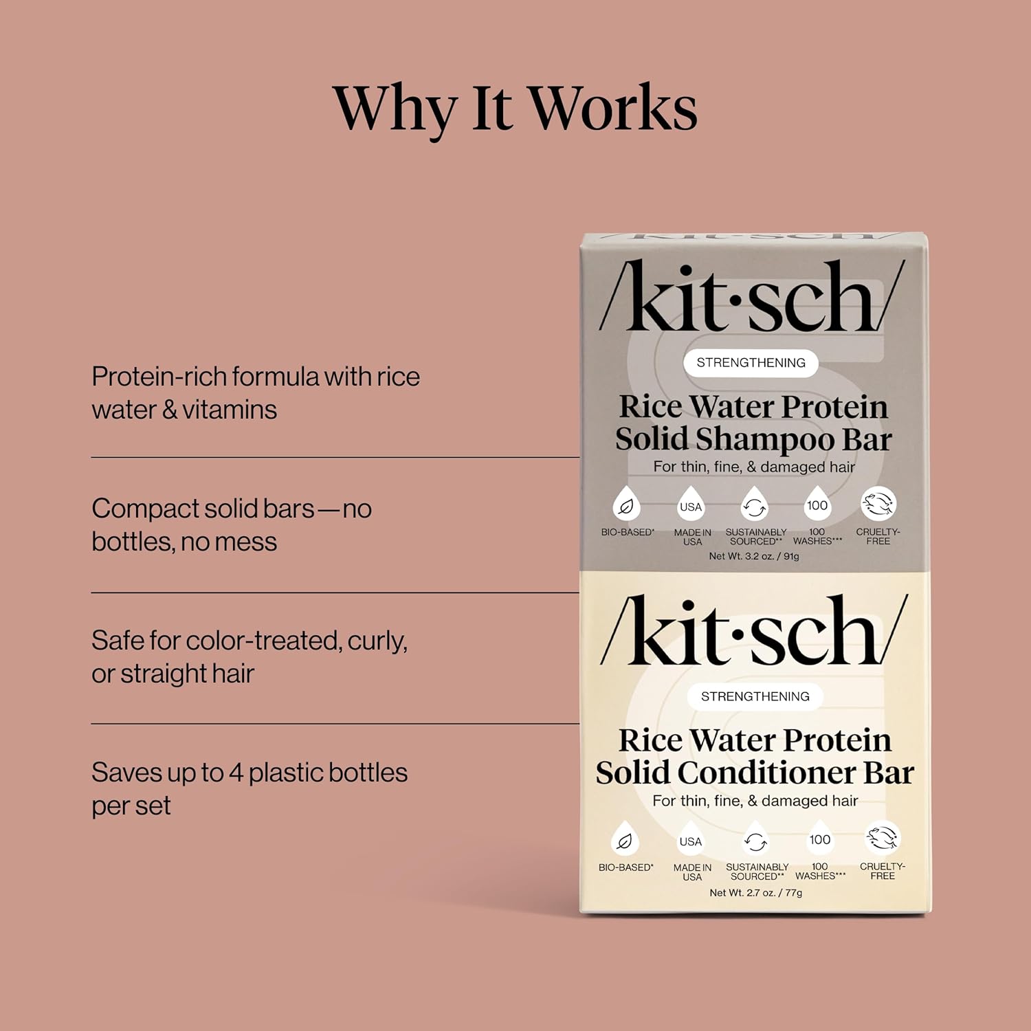 Kitsch Rice Water Protein Solid Shampoo and Conditioner Set for Hair Growth – Strengthening Hair Care Duo w/Rice Protein & Vitamins for Damage Repair – Paraben, Sulfate & Silicone Free, - Image 8