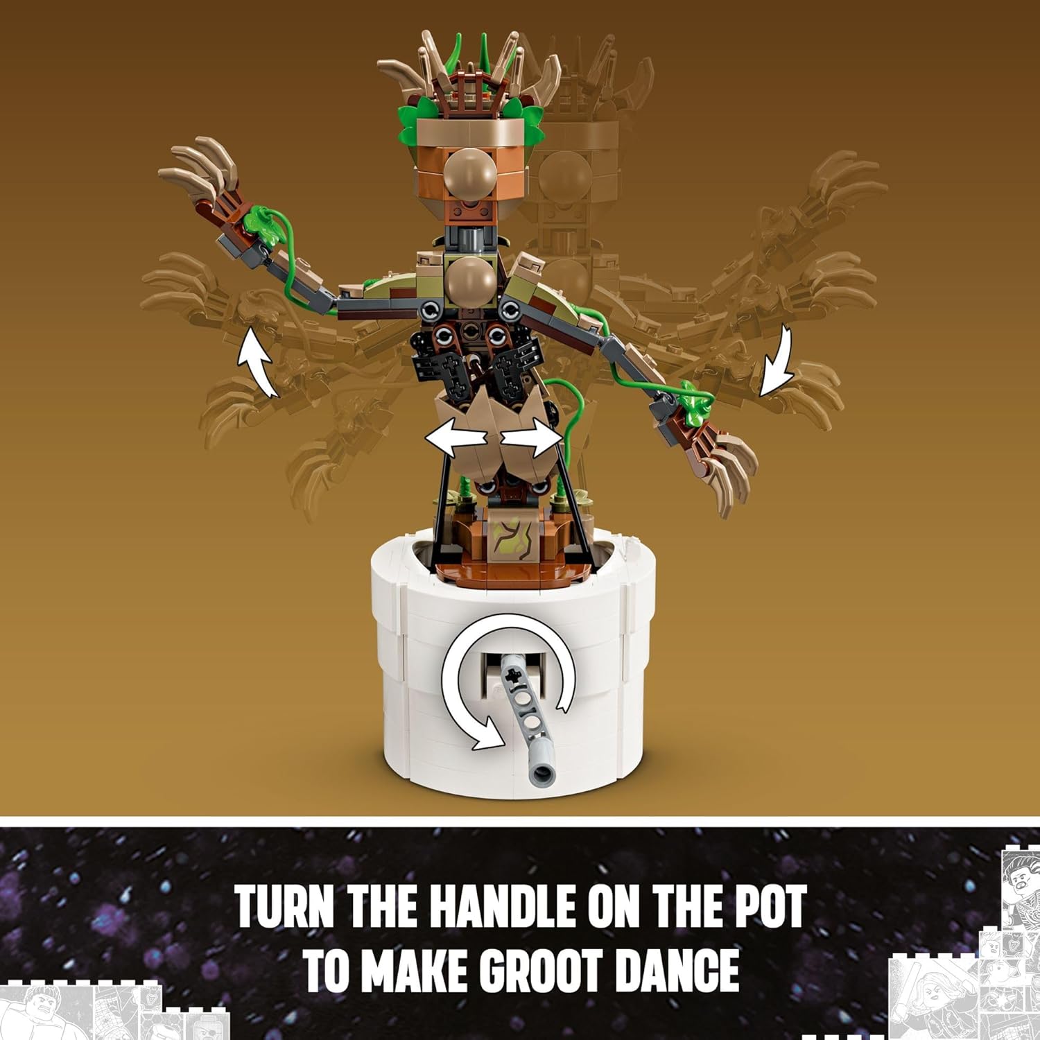 LEGO Marvel Dancing Groot, Guardians of The Galaxy Toy, Buildable Birthday Gift, Marvel Toy, Super Hero Hand-Operated Interactive Playset, Marvel Gift for Kids, Animated Groot Figure, 76297 - Image 4