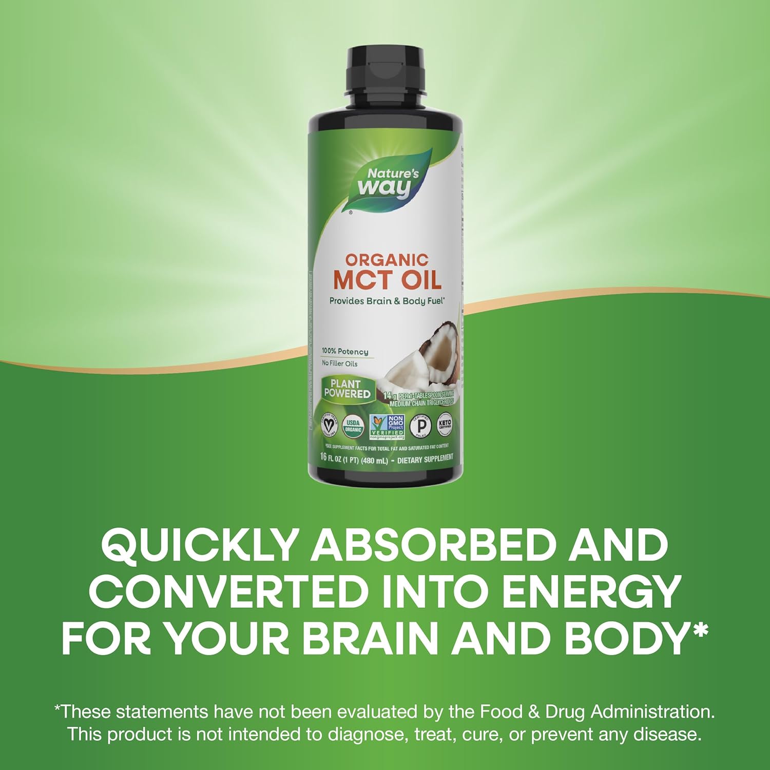 Nature's Way Organic MCT Oil, 16 Fl Oz, Brain and Body Fuel from Coconuts - Image 3