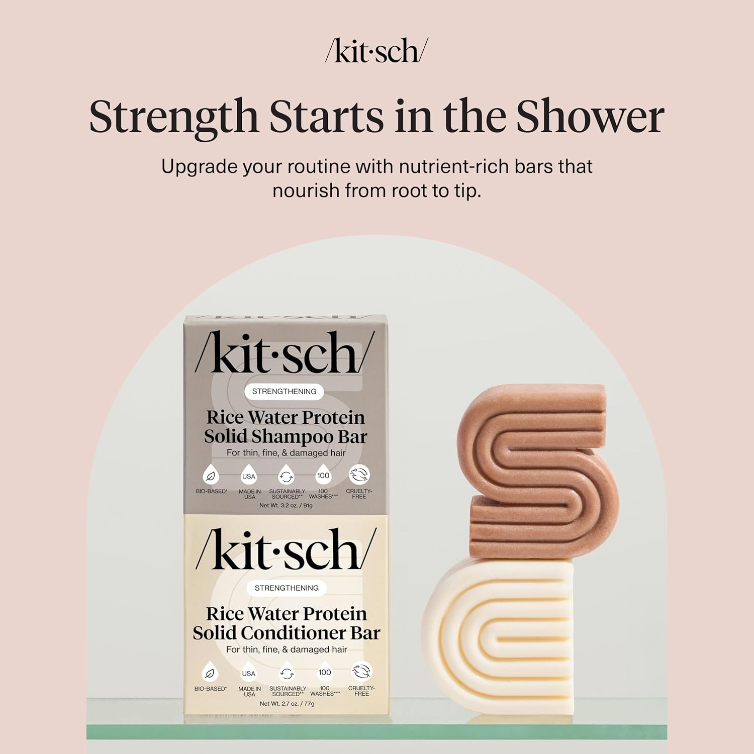 Kitsch Rice Water Protein Solid Shampoo and Conditioner Set for Hair Growth – Strengthening Hair Care Duo w/Rice Protein & Vitamins for Damage Repair – Paraben, Sulfate & Silicone Free, - Image 7