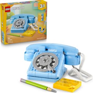 LEGO Creator 3 in 1 Retro Telephone Kids Toy - Home Decor for Bedroom or Kids Room - Building Toy and Learning Playset for Girls & Boys, Ages 8+ - 31174