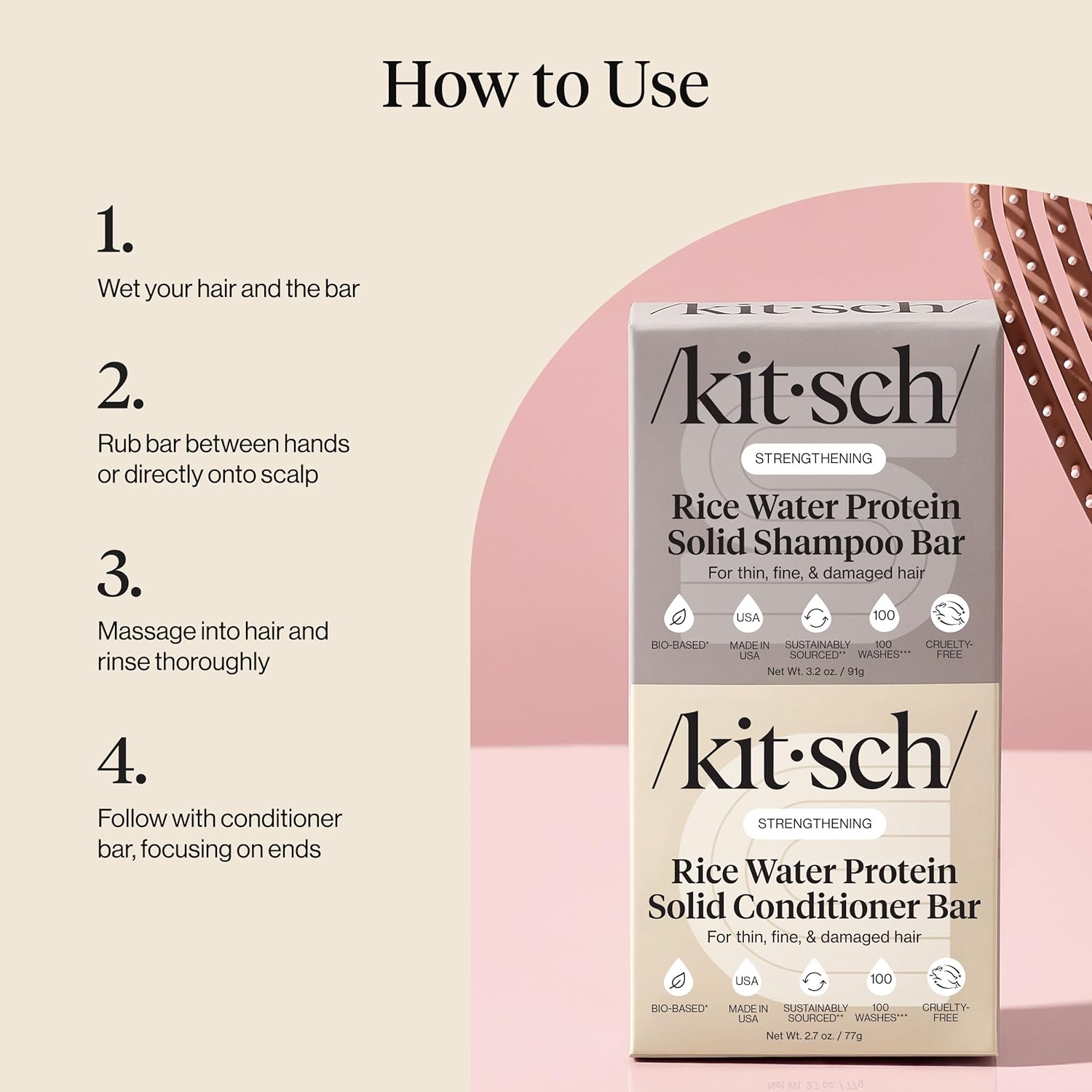 Kitsch Rice Water Protein Solid Shampoo and Conditioner Set for Hair Growth – Strengthening Hair Care Duo w/Rice Protein & Vitamins for Damage Repair – Paraben, Sulfate & Silicone Free, - Image 10