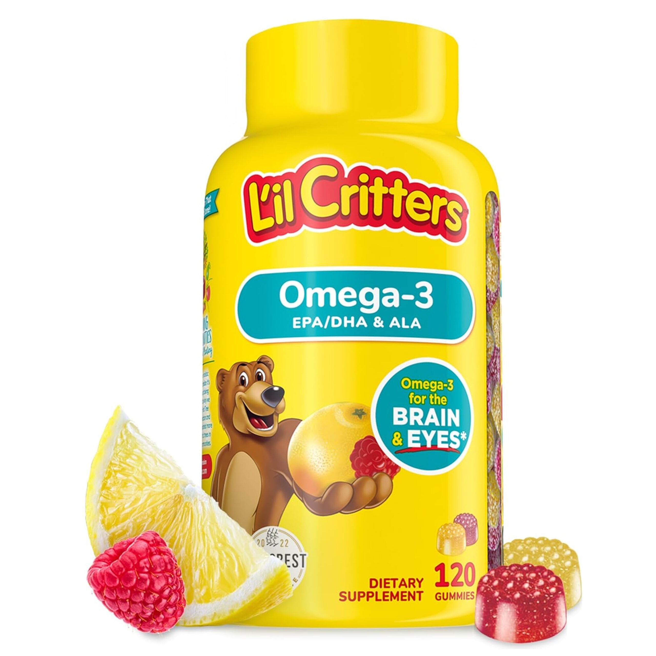 Lil Critters Kids Omega-3 Gummy, 3 Fatty acids, DHA, EPA and ALA. 120 ct