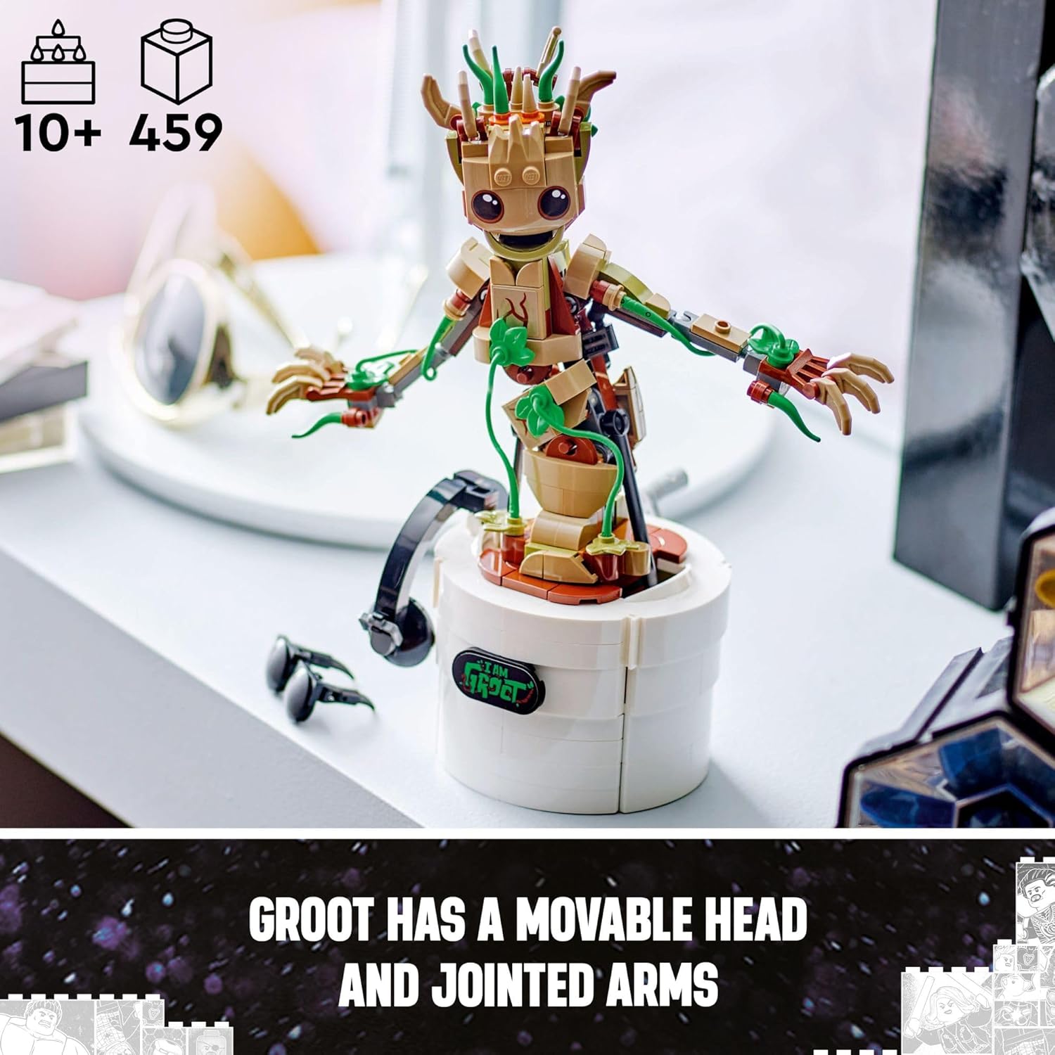 LEGO Marvel Dancing Groot, Guardians of The Galaxy Toy, Buildable Birthday Gift, Marvel Toy, Super Hero Hand-Operated Interactive Playset, Marvel Gift for Kids, Animated Groot Figure, 76297 - Image 5