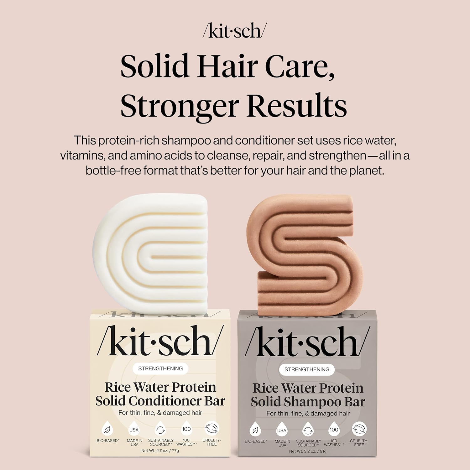 Kitsch Rice Water Protein Solid Shampoo and Conditioner Set for Hair Growth – Strengthening Hair Care Duo w/Rice Protein & Vitamins for Damage Repair – Paraben, Sulfate & Silicone Free, - Image 4
