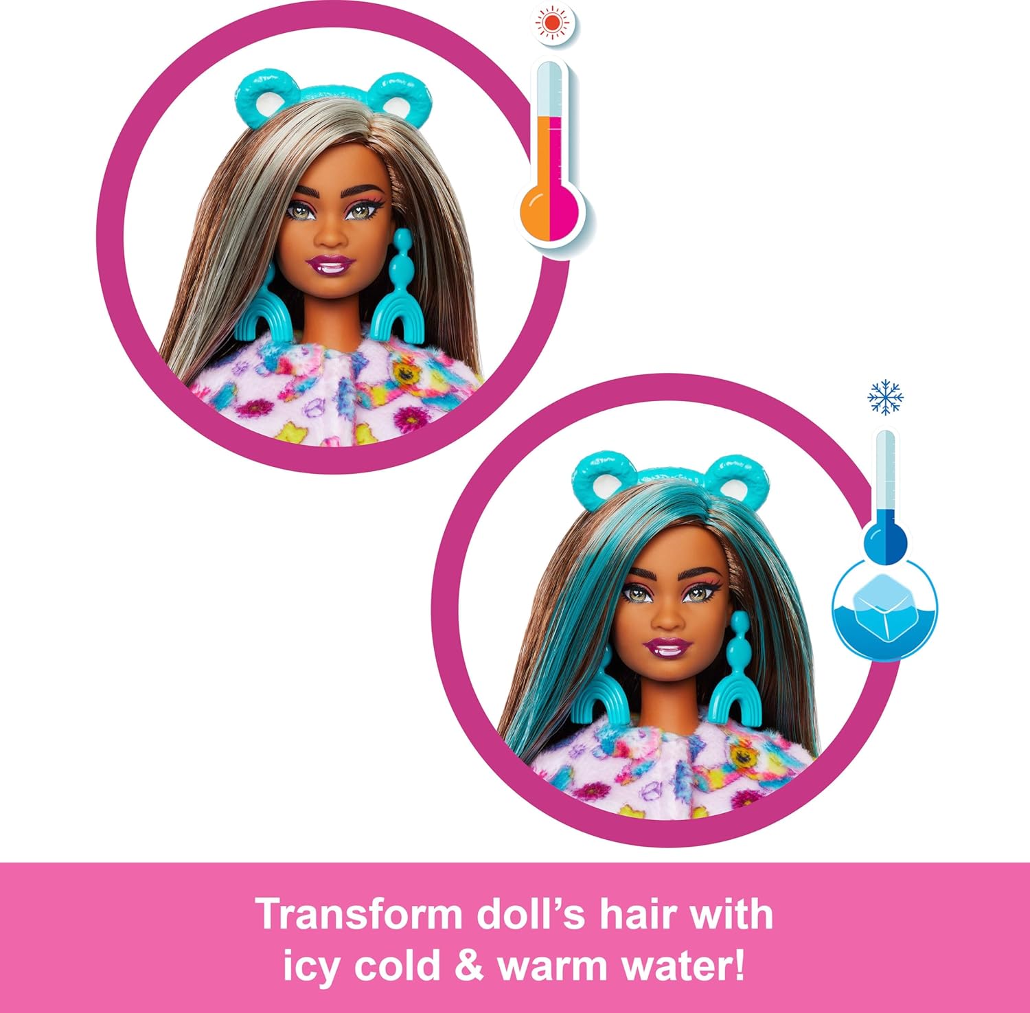 Barbie Cutie Reveal Care Bears Doll & Accessories, Series 2 Good Vibes Bear with 10 Surprises Including Color Change & Mini Bear - Image 4