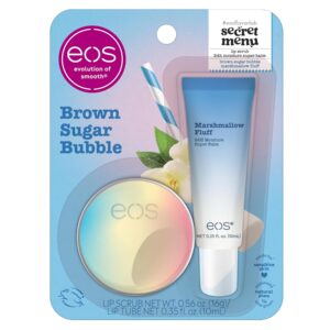eos Flavor Lab Secret Menu Gift Set - Brown Sugar Boba Lip Scrub Exfoliator & 24H Moisture Super Balm, Limited-Edition Lip Treatment, Nourishing, 2-Pack