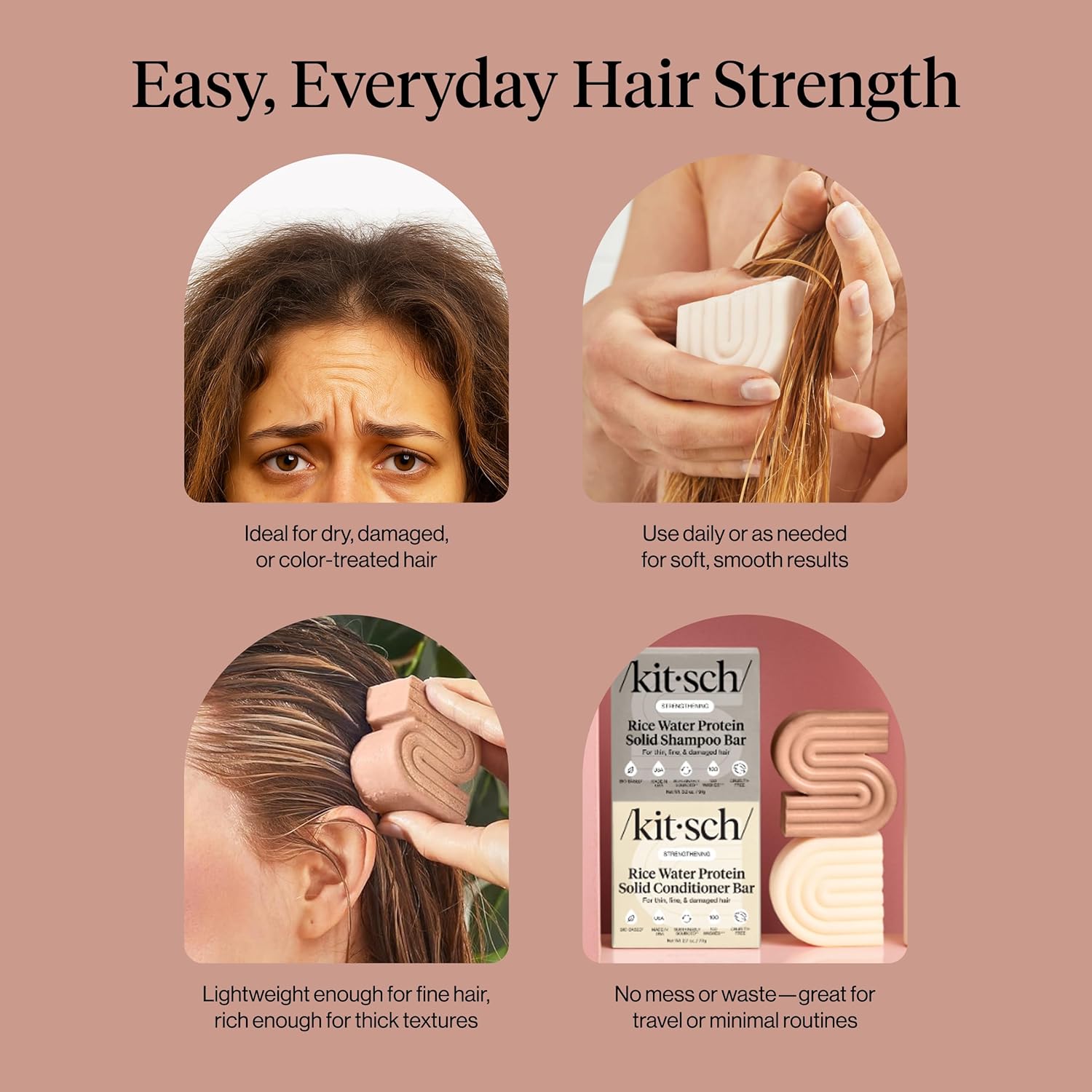 Kitsch Rice Water Protein Solid Shampoo and Conditioner Set for Hair Growth – Strengthening Hair Care Duo w/Rice Protein & Vitamins for Damage Repair – Paraben, Sulfate & Silicone Free, - Image 9