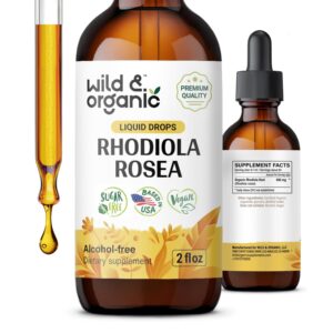 Wild & Organic Rhodiola Rosea Tincture - Mood Support - Relaxing Rhodiola Supplement - Root Extract Liquid Drops - Vegan, Sugar & Alcohol-Free - 2 fl oz