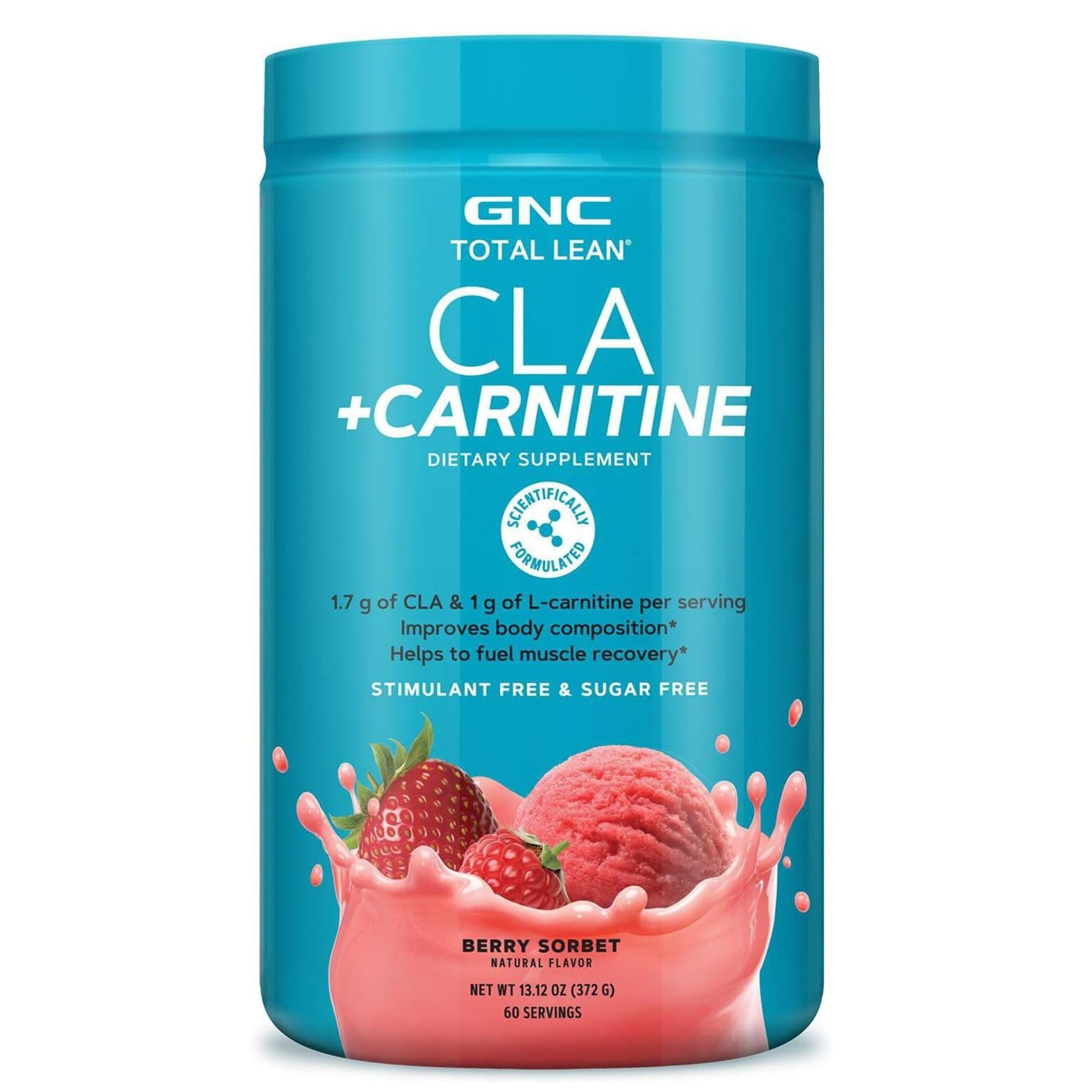GNC Total Lean CLA + Carnitine | Improves Body Composition and Fuels Muscle Recovery, Stimulant Free and Sugar Free | Berry Sorbet | 60 Servings