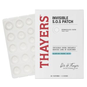 THAYERS Invisible S.O.S Hydrocolloid Acne Pimple Patch, Ultra-Thin Design Instantly Reduces Look of Blemishes, Set of 22 Pimple Patches