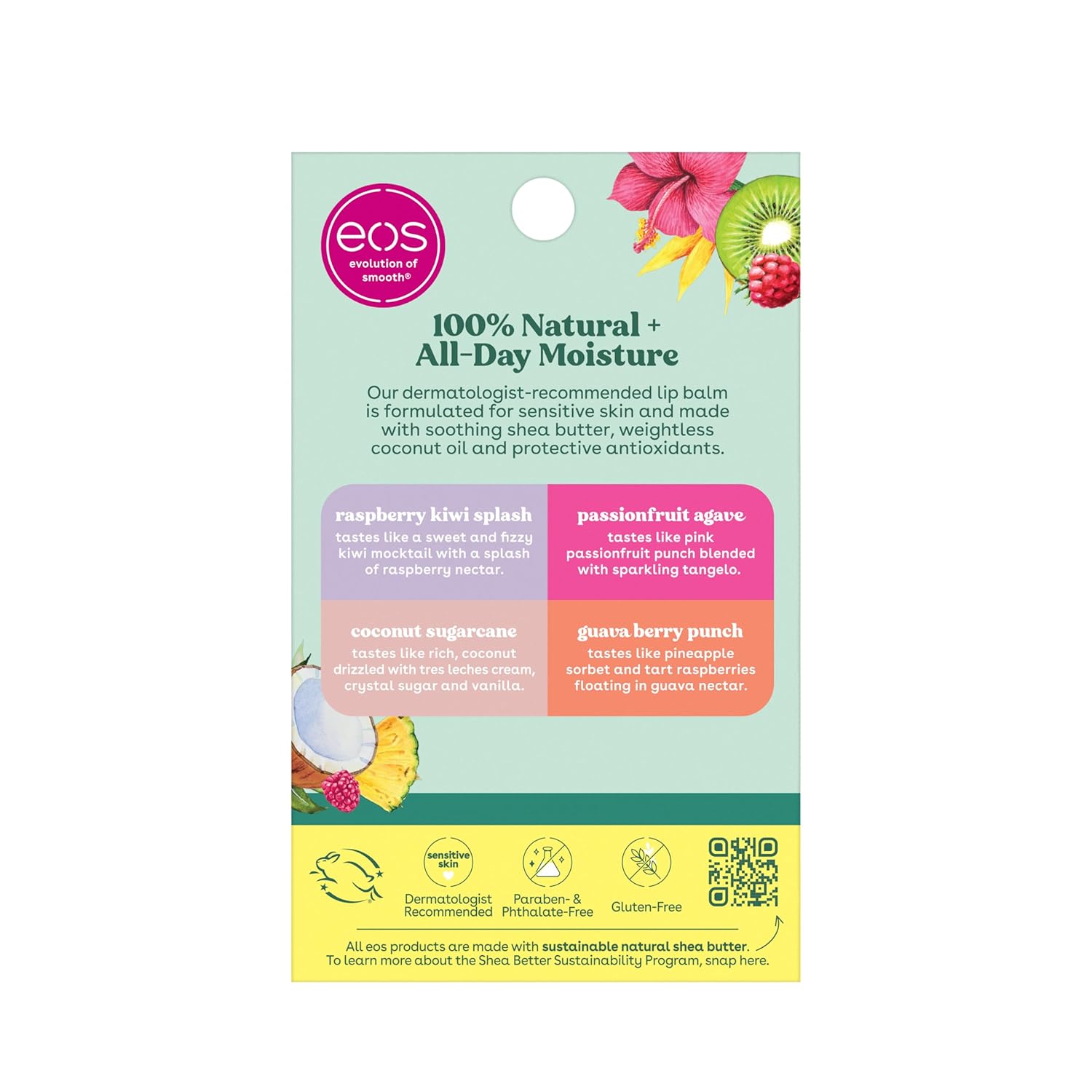 eos 100% Natural Lip Balms - Raspberry Kiwi Splash, Passionfruit Agave, Coconut Sugarcane, & Guava Berry Punch, All-Day Moisture Lip Care, 0.14 oz, 4-Pack - Image 5