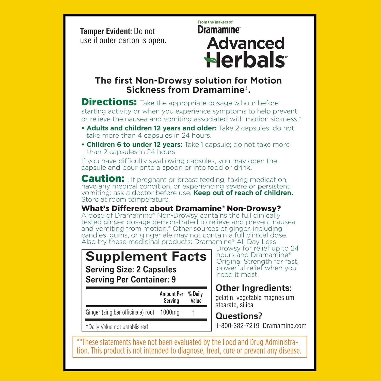 Dramamine, Advanced Herbals, Non-Drowsy, Motion Sickness Relief, Made with Natural Ginger, 18 Count - Image 7