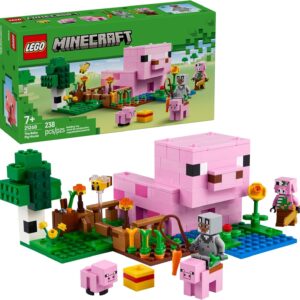 LEGO Minecraft The Baby Pig House Toy Figures and Playset - Building Minecraft Toy for Kids, Boys and Girls, Ages 7+ - Gift for Birthdays - with 2 Minifigures for Pretend Play - 21268