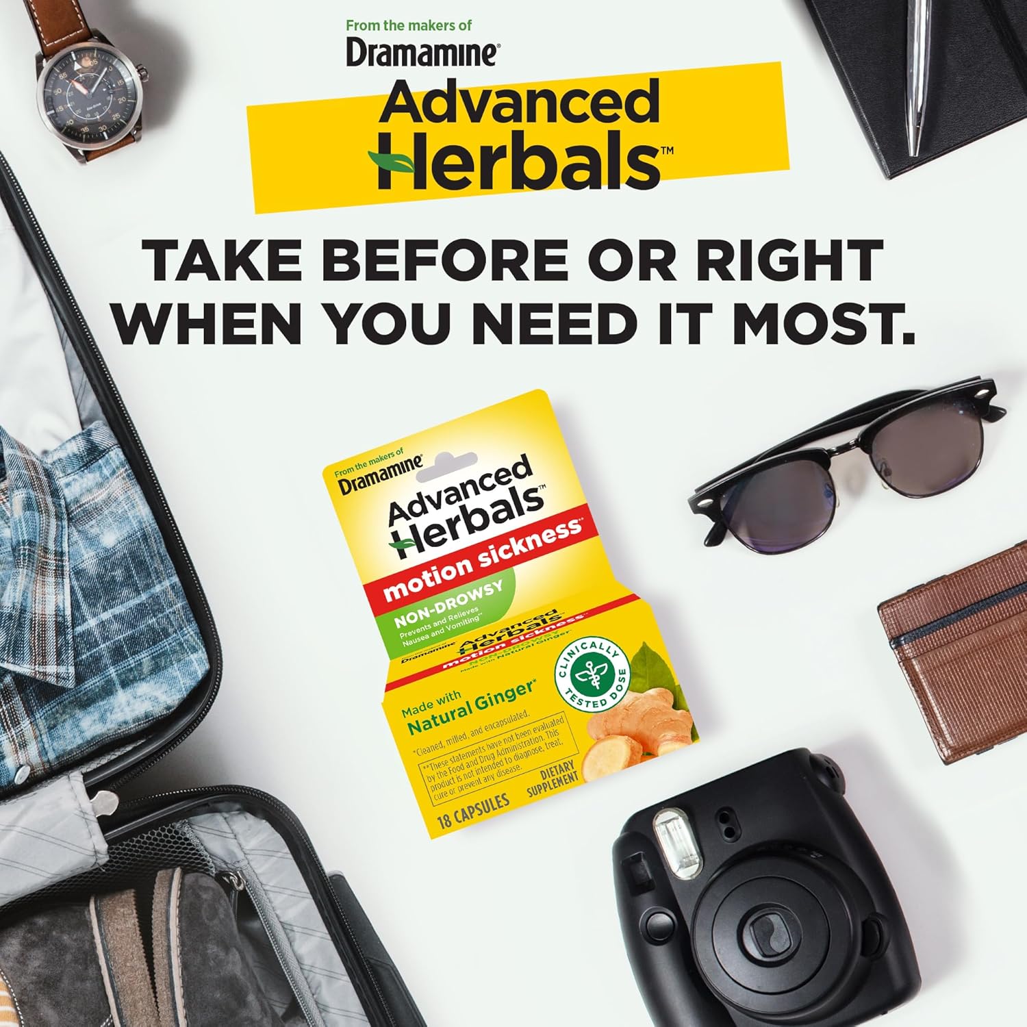 Dramamine, Advanced Herbals, Non-Drowsy, Motion Sickness Relief, Made with Natural Ginger, 18 Count - Image 4