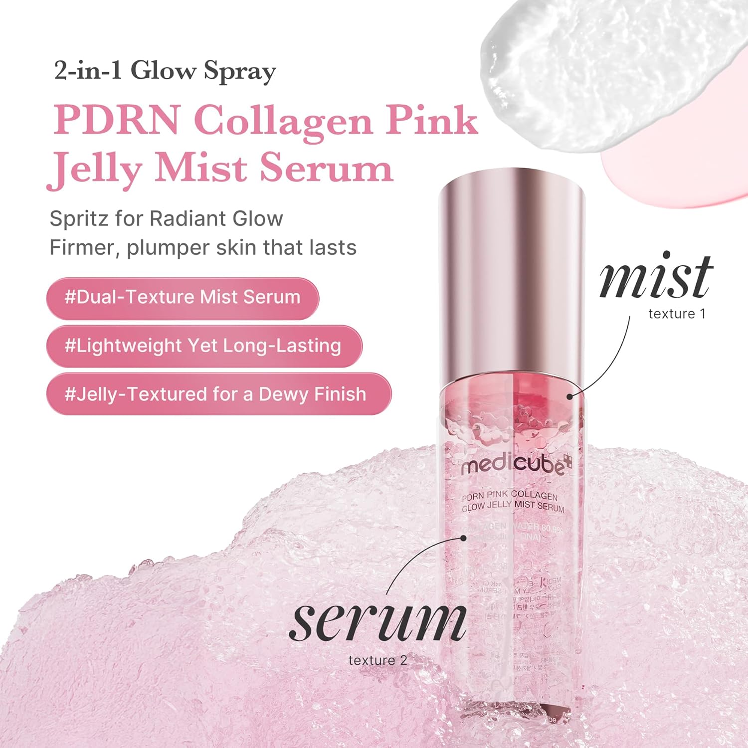 medicube Pink PDRN Collagen Glow Jelly Mist Serum | Dual-Texture Mist Serum with Niacinamide, Glutathione, Ceramide & Hyaluronic Acid | Lightweight for Deep Hydration, Radiance & Plump-Looking Skin - Image 3