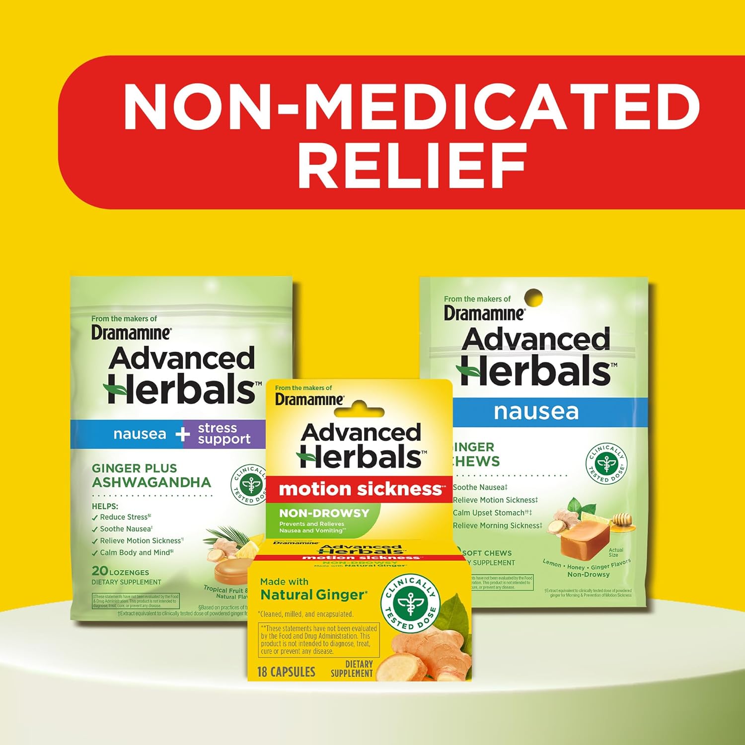 Dramamine, Advanced Herbals, Non-Drowsy, Motion Sickness Relief, Made with Natural Ginger, 18 Count - Image 5