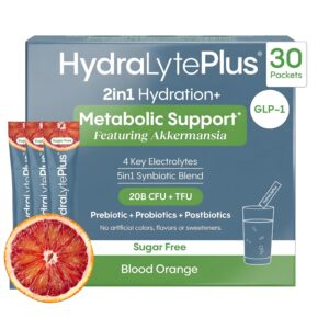 Hydralyte GLP-1 Metabolic Support - Weight Loss Management and Gut Health - 5in1 Probiotic Blend - Akkermansia Muciniphila + Prebiotic Fiber + Electrolytes - Sugar Free (30 Packets)