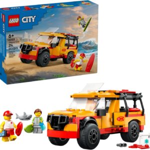 LEGO City Lifeguard Beach Rescue Truck Toy - Building Toy for Kids, Boys and Girls, Ages 6+ - Includes 2 Minifigures, Shark Toy- 60453