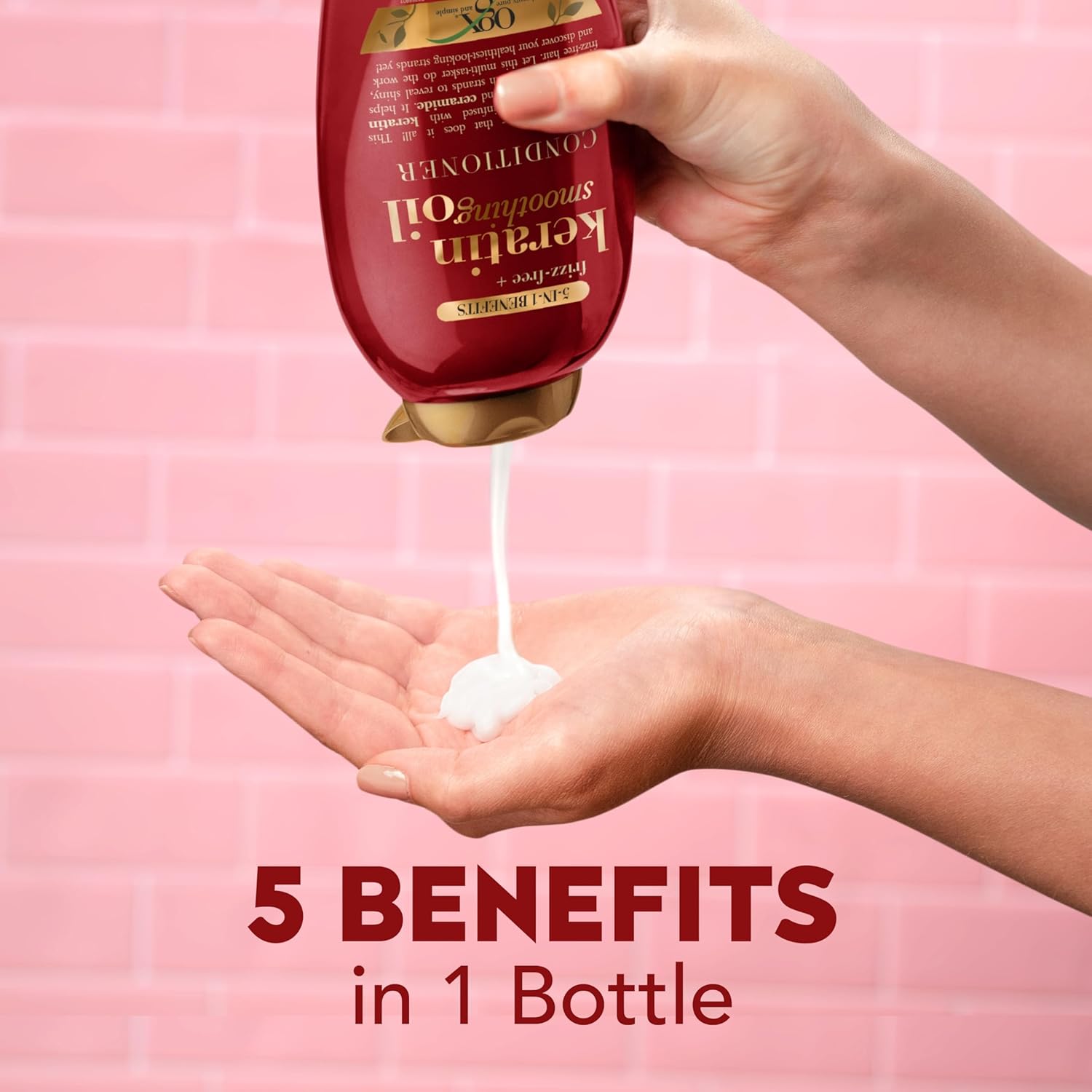 OGX Frizz-Free + Keratin Smoothing Oil Conditioner, 5 in 1, for Frizzy Hair, Shiny Hair, 13 Fl Oz - Image 6